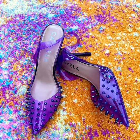 New Carvela Lápiz Clear Studded Sling Pumps - Picture 13 of 15